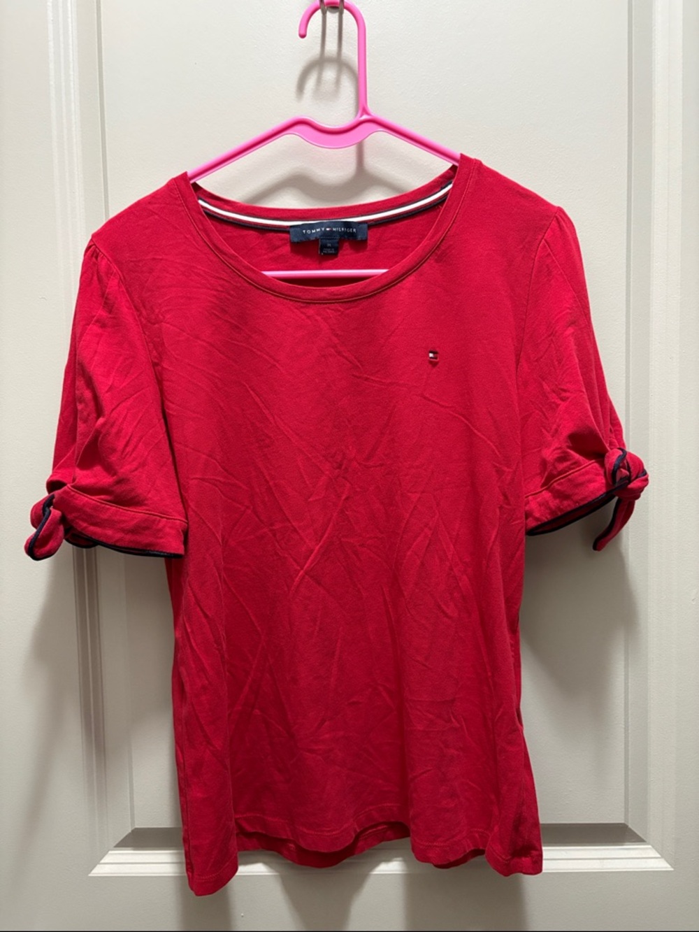 Tommy Hilfiger Red Short Sleeve Tee with Tie Sleeves